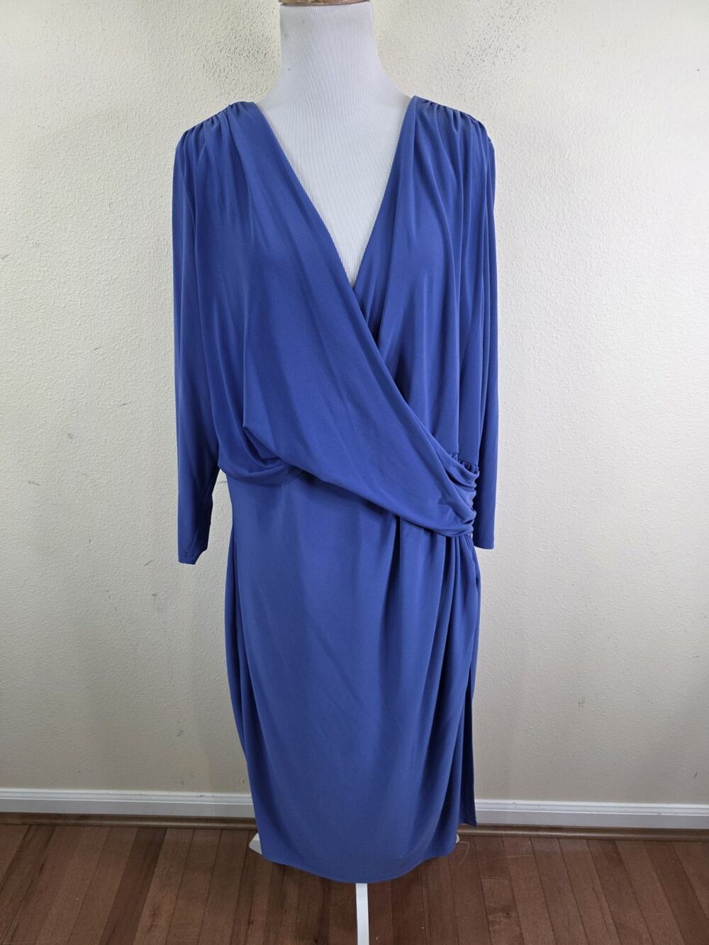 Lauren Ralph Lauren Periwinkle Blue Faux Wrap Midi Dress 3/4 Sleeve Size 20W NWT